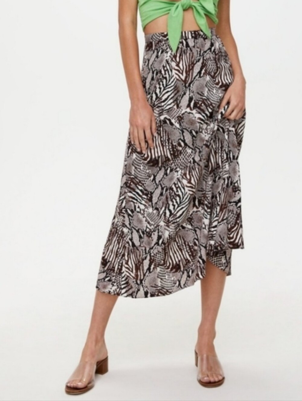 WILFRED Midi Skirt Giselle Animal Print Size 00 Aritzia